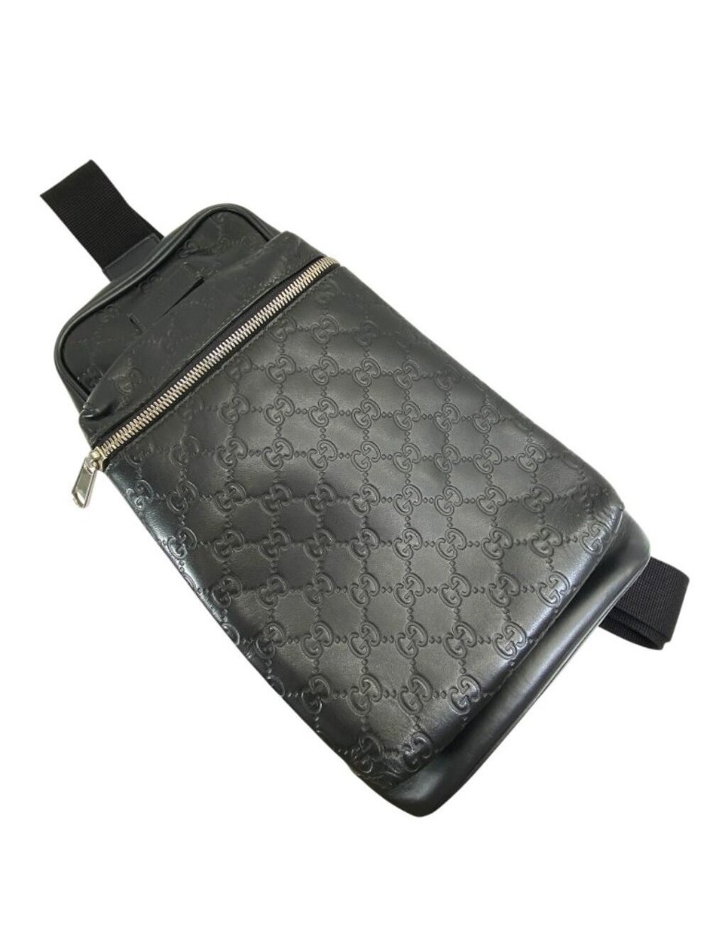 Gucci Guccissima Cross Belt Bag GG Logo Leather Black Mode Practical - Picture 1 of 10